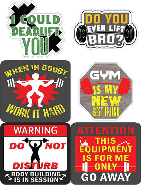 Creanoso Vinyl PVC Gym Fitness Stickers (6-Sheets) - Medium A6 Size approx. 4 x 4 inches DIY decoration decal for any flat surface laptops, skateboards, luggage, cars, bumpers, bikes, bicycles
