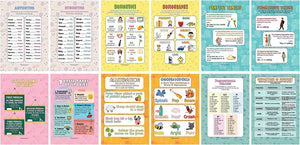 English Vocabulary and Grammar Educational Learning Posters (12-Pack)