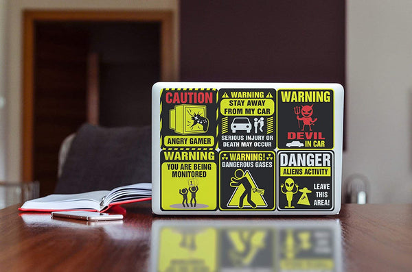 Funny warning signs Stickers - 12 Designs x 1 Set (12 pcs)