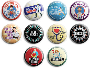 My Doctor My Hero Pinback Buttons (10-Pack) - Large 2.25" Frontliner Heroes, Doctor, Medical Designs Pins Badge