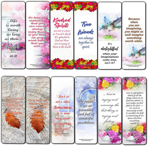 Flower Bookmarks Cards (60-Pack) - Anne of Green Gables Classic Literary Quotes - Bookish Reader Reading Gifts for Students Women Kids Boys Girls