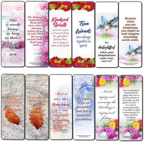 Anne of Green Gables Kindred Spirits Bookmark Cards (30-Pack) - Literary Bookclub Stocking Stuffers - Classic Book Quotes for Book Lovers Feminine Bookmarker