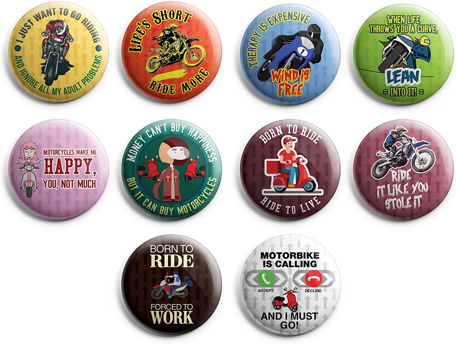 I just want to Ride Button Pins 1-Set X 10 Buttons) – Creanoso