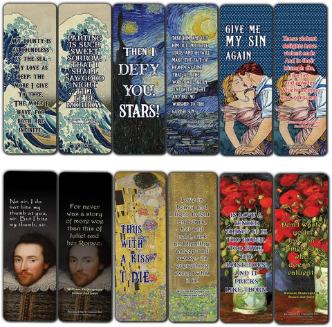 Love Shakespeare Bookmarks Cards (60-Pack) - Romantic Dating Stocking Stuffers Gifts Men Women Husband Wife Boyfriend Girlfriend Him Her - Valentines Anniversary Wedding Party Favors Romeo And Juliet
