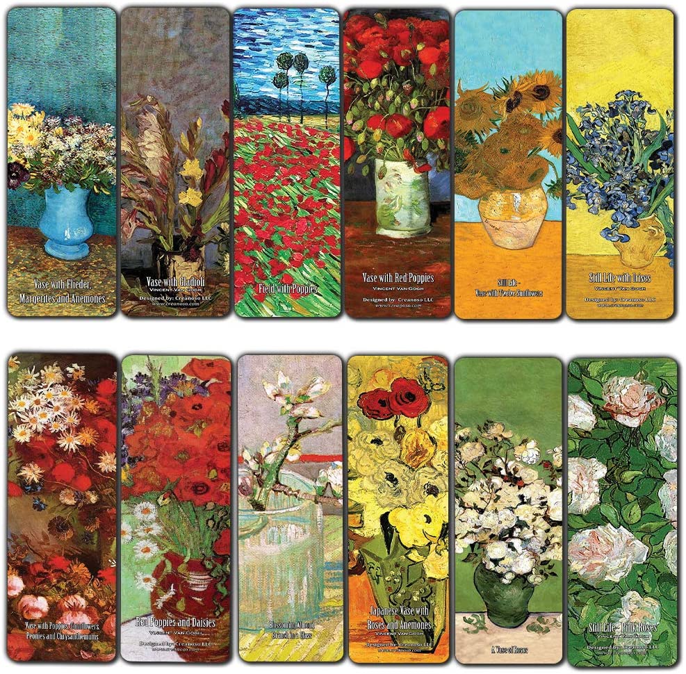 Creanoso Van Gogh Flower Painting Bookmarks (60-Pack) ÃƒÂ¢Ã¢â€šÂ¬Ã¢â‚¬Å“ Inspirational Premium Gift Bookmarker Card Collection for Bookworms, Bibliophiles, Men & Women, Adults ÃƒÂ¢Ã¢â€šÂ¬Ã¢â‚¬Å“ Cool Classic Art Impressions Page Clip