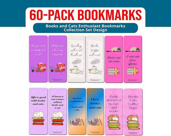 Creanoso Books and Cats Enthusiasts Bookmarks (10-Sets X 6 Cards) â€“ Daily Inspirational Card Set â€“ Interesting Book Page Clippers â€“ Great Gifts for Adults and Teens