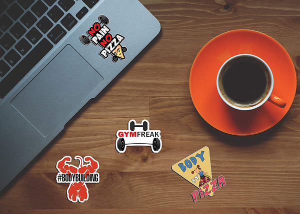 Creanoso Vinyl PVC Gym Fitness Stickers (6-Sheets) - Medium A6 Size approx. 4 x 4 inches DIY decoration decal for any flat surface laptops, skateboards, luggage, cars, bumpers, bikes, bicycles