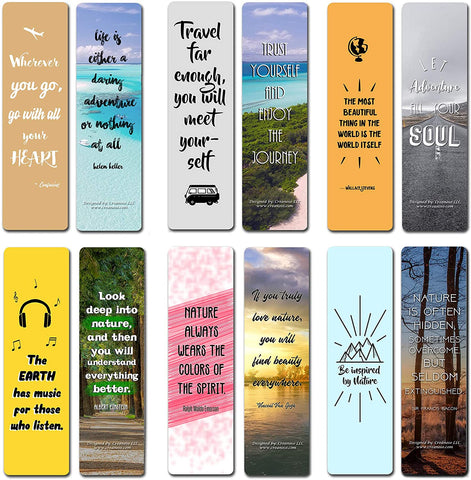 Creanoso Inspirational Travel & Nature Quotes Bookmarks (60-Pack) ÃƒÂ¢Ã¢â€šÂ¬Ã¢â‚¬Å“ Awesome Bookmarks for Travelers, Tourists Adult Men & Women, Teens ÃƒÂ¢Ã¢â€šÂ¬Ã¢â‚¬Å“ Travel Giveaways ÃƒÂ¢Ã¢â€šÂ¬Ã¢â‚¬Å“ Corporate Rewards Incentives