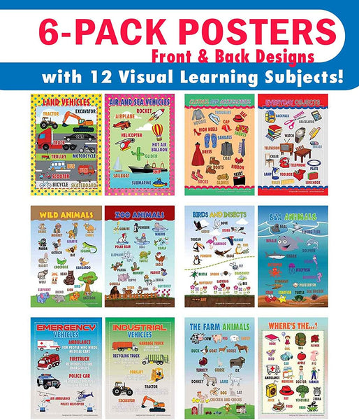 English Learning Posters - 6-Pack Educational Charts For Kids & Classroom