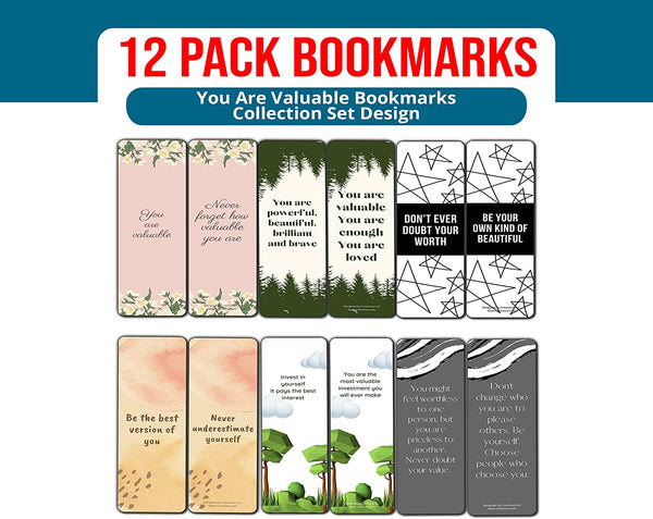 Creanoso You are Valuable Bookmarks (2-Sets X 6 Cards) â€“ Daily Inspirational Card Set â€“ Interesting Book Page Clippers â€“ Great Gifts for Adults and Teens