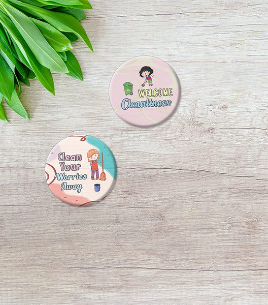 Creanoso Clean Up Badge Pinback buttons (1-Set X 10 Buttons) - Stocking Stuffers Premium Quality Gift Ideas for Children, Teens, & Adults - Corporate Giveaways & Party Favors