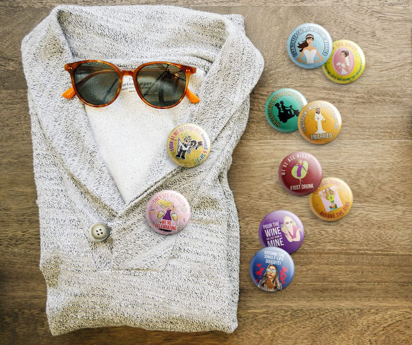 Creanoso Funny Bridal Shower Button Pins (1-Set X 10 Buttons) - Stocking Stuffers Premium Quality Gift Ideas for Children, Teens, & Adults - Corporate Giveaways & Party Favors