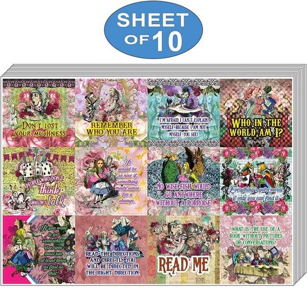Creanoso Alice in Wonderland Stickers Series 3 (10-Sheet) â€“ Total 120 pcs (10 X 12pcs) Individual Small Size 2.1 x 2. Inches , Waterproof, Unique Personalized Themes Designs, Any Flat Surface DIY Decoration Art Decal for Boys & Girls, Children, Teens