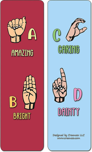 Creanoso Hand signs Alphabet Bookmarks (30-Pack) - Assorted Designs for Children - Classroom Reward Incentives for Students - Stocking Stuffers Party Favors & Giveaways for Teens & Adults