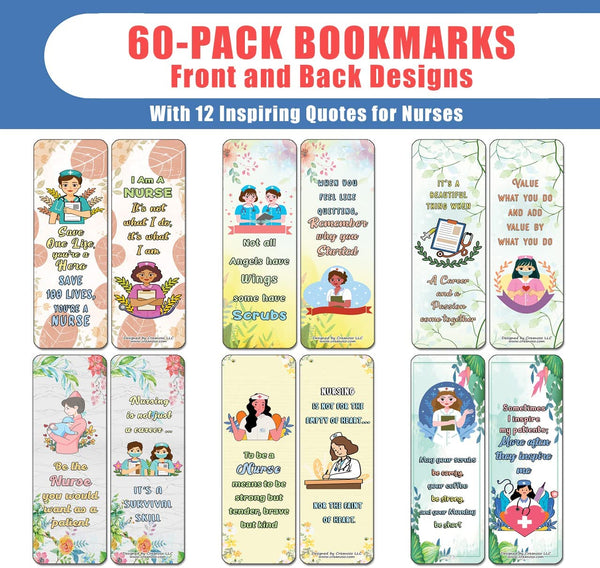 Creanoso Motivation Nurse Life Quotes Bookmarks (10-Sets X 6 Cards) â€“ Interesting Book Page Clippers â€“ Great Gifts for Adults and Teens