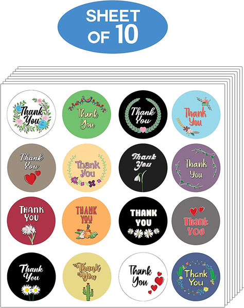 Thank You Stickers (10-Sheet) - 1.5 Round 16 Designs - for Birthdays, Weddings, Giveaways, Bridal Showers and Perfect for Small Business Owner - for Gifts Bags,Envelopes,Bubble mailers& Bags