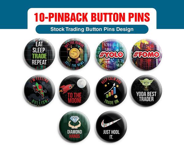 Stock Trading Pinback Buttons (1-Set X 10 Buttons)