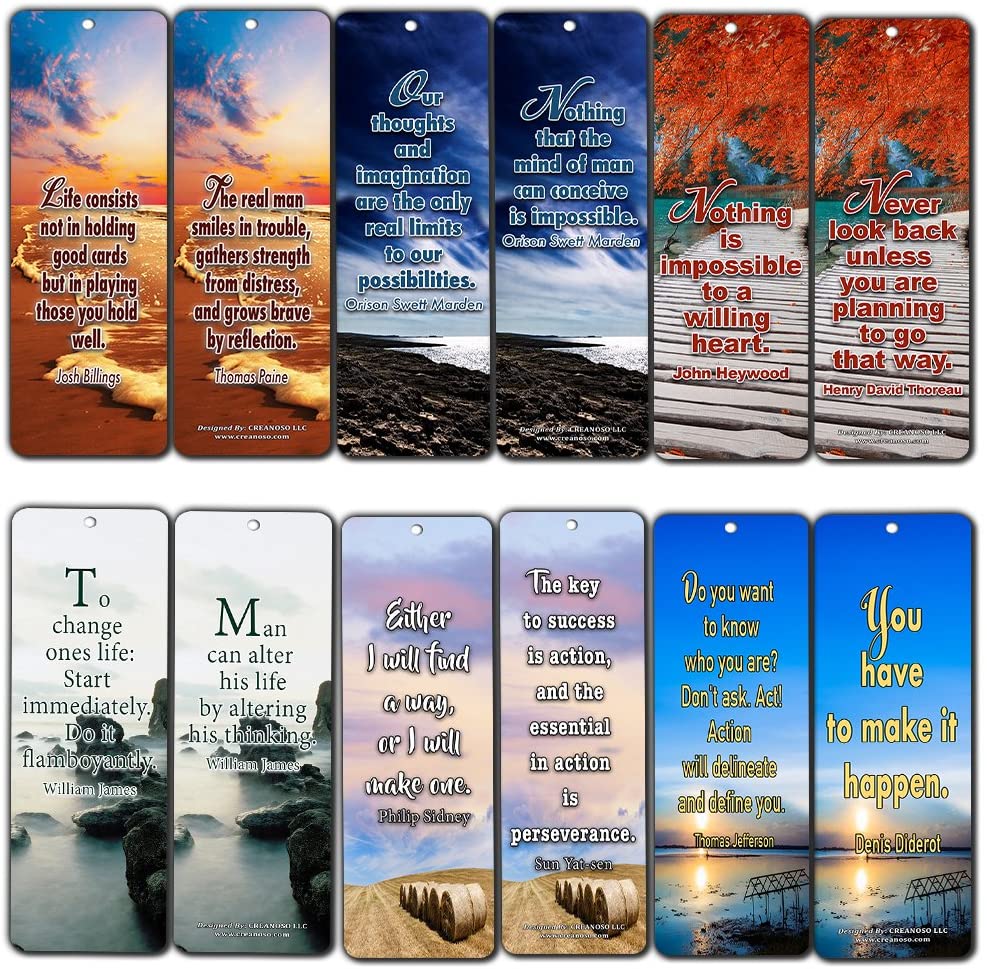 Creanoso Inspirational and Motivational Sayings Book Reading Bookmarks (30-Pack) Ã¢â‚¬â€œ Essential Inspiring Reading Collection Pack for Men, Women, Adults, Book Lovers, Bookworms
