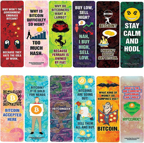 Funny Crypto Bitcoin Jokes Bookmarks Cards (10-Sets X 6 Cards)