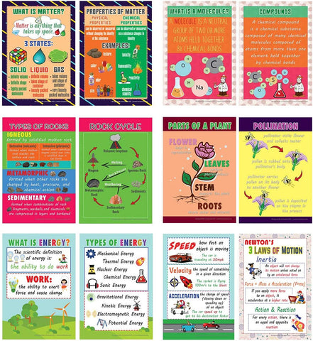 Intermediate Level Science Educational Learning Posters (12-Pack)
