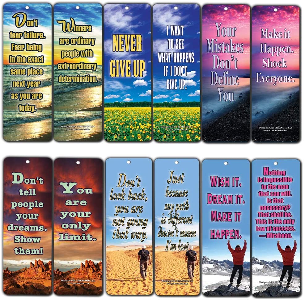 Creanoso Success Inspirational Quotes Bookmarks (30-Pack) - Never Give Up Cards Bookmarker - Positive Wisdom Motivational Sayings Gifts for Men Women Adults Teens Kids Boys Girls Entrepreneur Office
