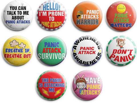 Panic Attacks Awareness Pinback Buttons (1 Set x 10 Designs)