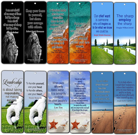 Creanoso Leadership Quotes Bookmarks Cards (12-Pack) - Six Assorted Quality Bookmarker Cards Bulk Set Ã¢â‚¬â€œ Great Giveaways Collection - Employee Rewards