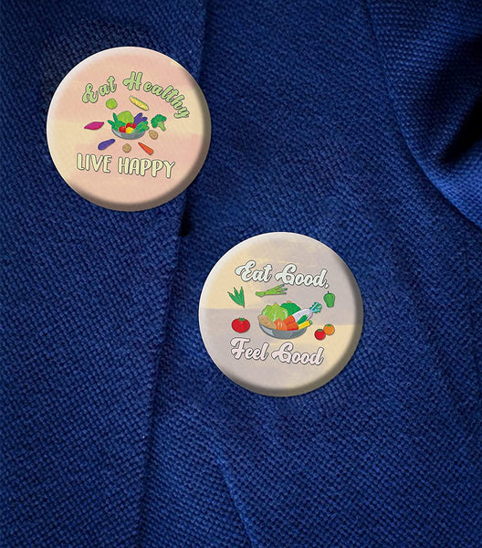Live Healthy Pinbuttons (1 Set x 10 Designs) - Premium Quality Incentive Gift Ideas for Friends and Family