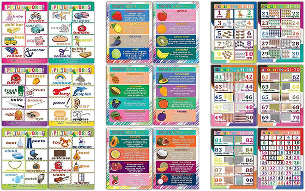 Creanoso Children Pre-School Elementary Educational Learning Posters (18-Pack with 36 Subjects)