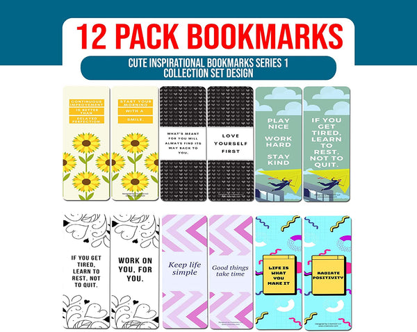 Creanoso Cute Inspirational Bookmarks Series 1 (2-Sets X 6 Cards) â€“ Daily Inspirational Card Set â€“ Interesting Book Page Clippers â€“ Great Gifts for Adults and Teens