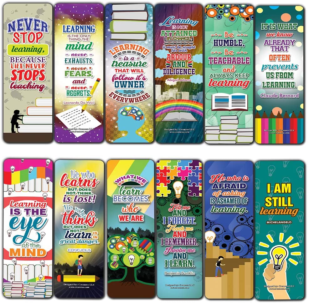 Learning Quotes Bookmarks (60-Pack)-Stocking Stuffers Premium Quality Gift Ideas for Children, Teens, Adults - Corporate Giveaways & Party Favors