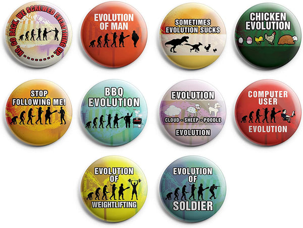 Funny Evolution Button Pins (1-Set X 10 Buttons)