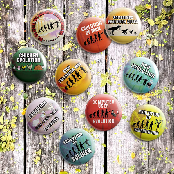 Funny Evolution Button Pins (1-Set X 10 Buttons)