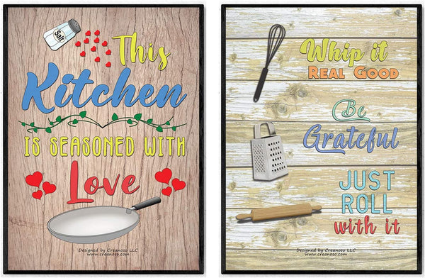 Creanoso Kitchen Quotes and Sayings Poster Prints (24-Pack) - Stocking Stuffers Gifts for Men Women Professionals Adults â€“ Cool Wall Art Decal DÃ©cor for Home Office Classroom Storage Room â€“ Great for Wall Hanging