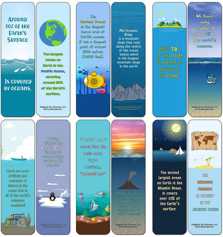 Creanoso Ocean Fun Facts Bookmarks Cards (60-Pack) - Premium Quality Gift Ideas for Children, Teens, & Adults for All Occasions - Stocking Stuffers Party Favor & Giveaways