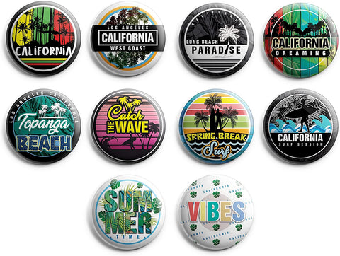 California Tropical Design Pin Back Button (1-Set X 10 Buttons)