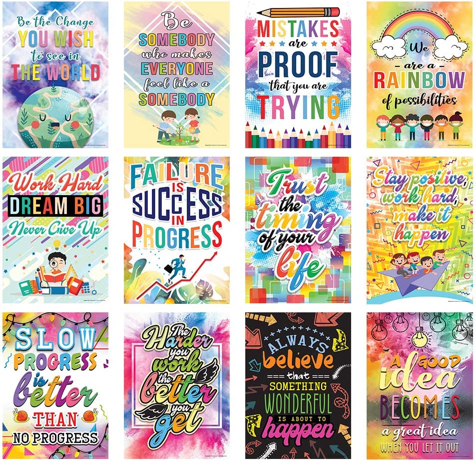 Colorful Words Art Poster (12 Pack) - Fun Activities Stocking Stuffers â€“ Teaching Set â€“ Supplementary Homeschooling Aid