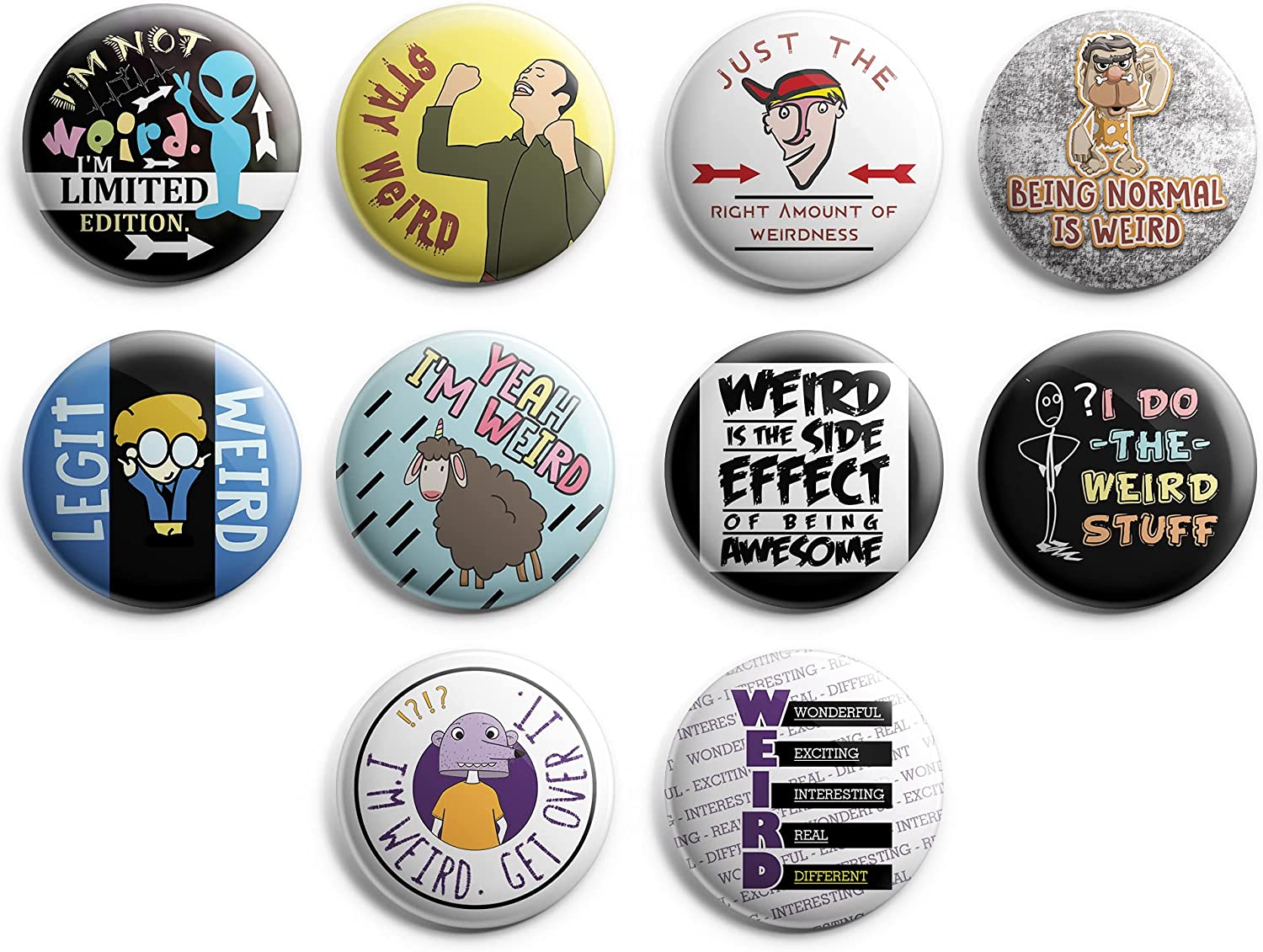 Funny weird Pinback Buttons (1-Set X 10 Buttons)
