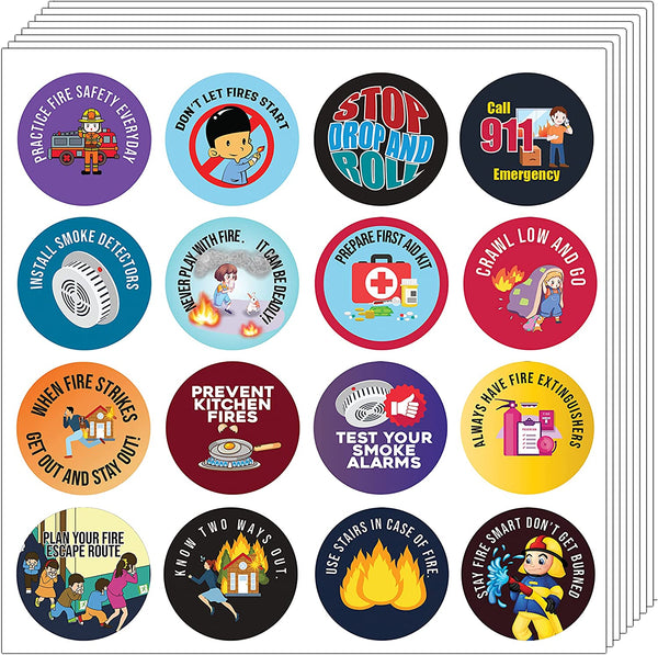 FIRE SAFETY STICKERS (5 Sets X 16 Designs)