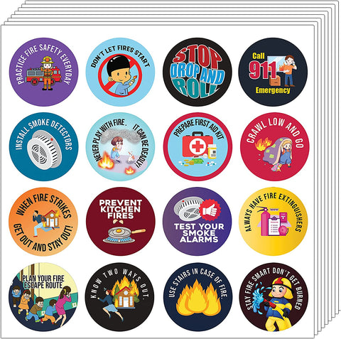 FIRE SAFETY STICKERS (5 Sets X 16 Designs)