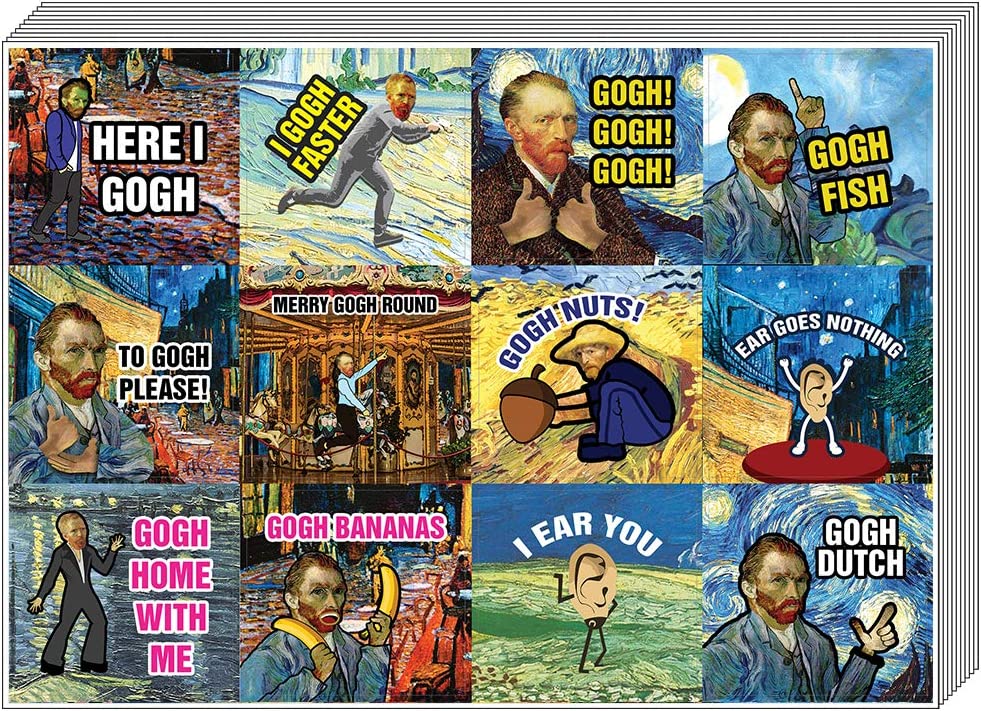 Funny Stickers - Obsessed with Van Gogh Stickers Series 5 (5-Set) - Total 60 pcs (5 X 12pcs) Individual Small Size 2.1" x 2", Unique Themes Designs, Flat Surface DIY Art Decal for Children