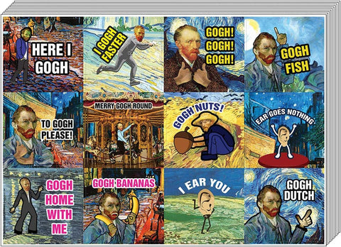 Funny Stickers - Obsessed with Van Gogh Stickers Series 5 (5-Set) - Total 60 pcs (5 X 12pcs) Individual Small Size 2.1" x 2", Unique Themes Designs, Flat Surface DIY Art Decal for Children