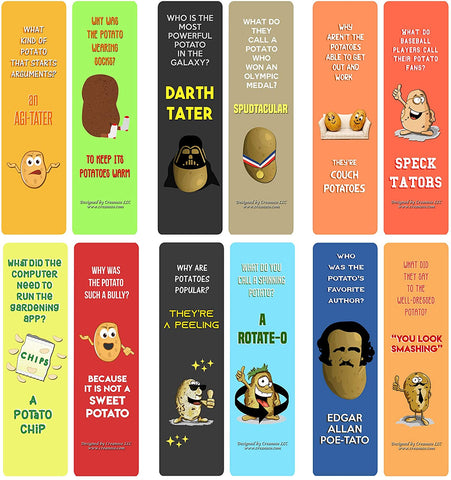 Creanoso Jokes About Potato Bookmarks (60-Pack) - Great Stocking Stuffers Gifts for Men, Women, Adult, Teens, Book Reading Lovers, Bookworms