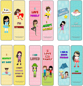 Creanoso Inspirational Cards Bookmarks for Girls - Positive Affirmations to Empower Girls (30-Pack) - Six Bulk Assorted Card Designs Ã¢â‚¬â€œ Book Reading Giveaways