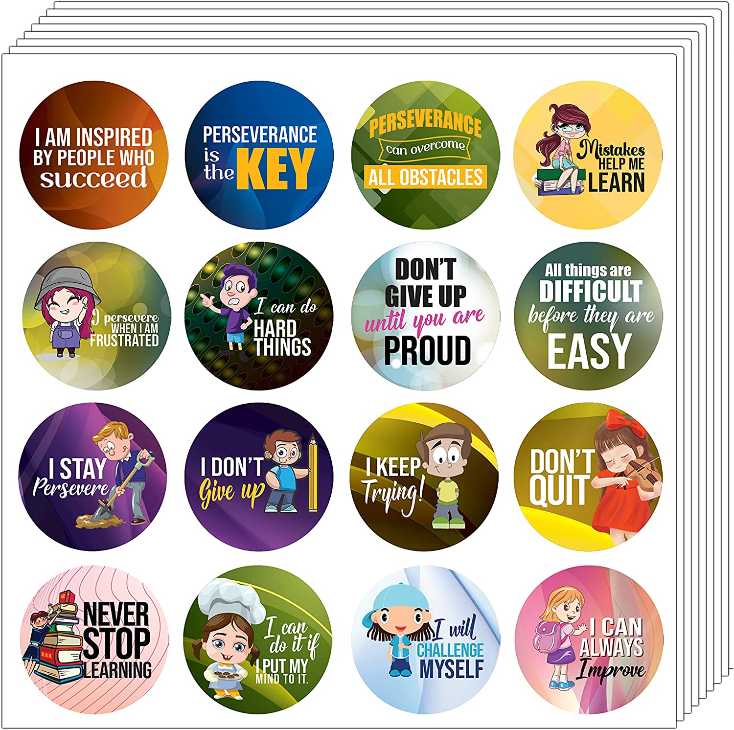 Creanoso I can persevere Quotes Stickers (5 Sets X 16 Designs) â€“ Sticker Card Giveaways for Kids â€“ Awesome Stocking Stuffers Gifts for Boys & Girls â€“ Classroom Home Rewards Enticements