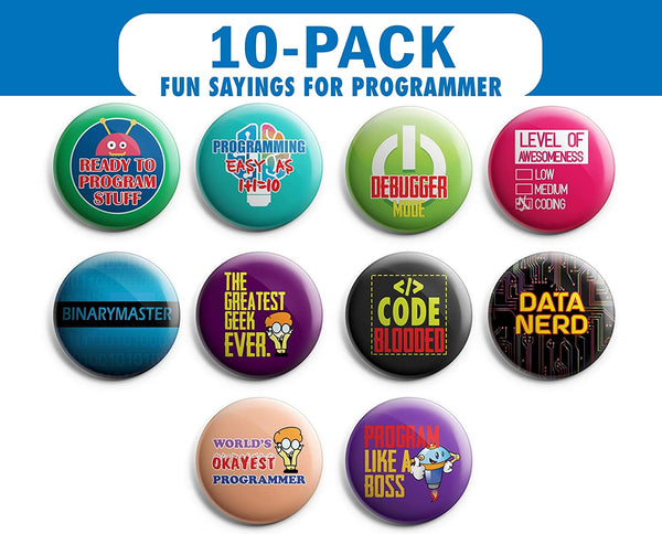 Creanoso I am a Programmer Pinback Buttons (1 Set x 10 Buttons) - Stocking Stuffers Premium Quality Gift Ideas for Children, Teens, & Adults - Corporate Giveaways & Party Favors