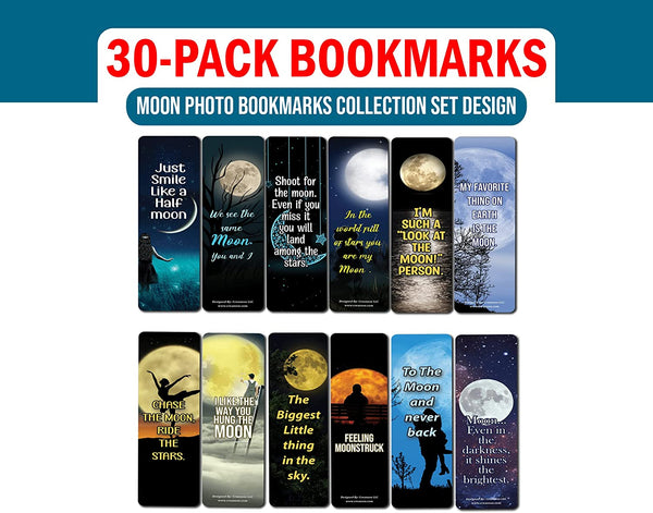 Creanoso Moon Photo Bookmarks (5-Sets X 6 Cards) â€“ Daily Inspirational Card Set â€“ Interesting Book Page Clippers â€“ Great Gifts for Adults and Teens