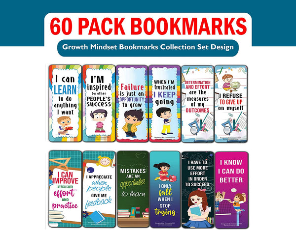 Creanoso Growth Mindset Bookmarks (10-Sets X 6 Cards) â€“ Daily Inspirational Card Set â€“ Interesting Book Page Clippers â€“ Great Gifts for Children and Teens