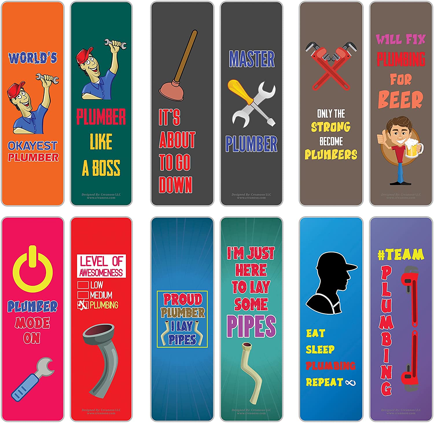 Creanoso I am a Plumber Bookmarks (2-Sets X 6 Cards) â€“ Daily Inspirational Card Set â€“ Interesting Book Page Clippers â€“ Great Gifts for Adults and Teens