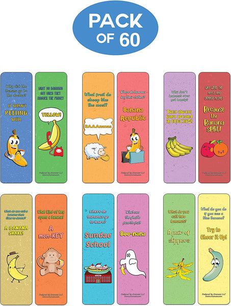 Creanoso Banana Jokes Bookmarks (60-Pack) - Perfect Gift Idea for Birthdays, Graduation, Christmas, & Weddings - Stocking Stuffers and Classroom Rewards Incentives
